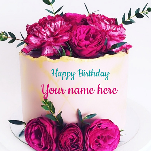 Elegant Floral Art Double Layer Cake With Name