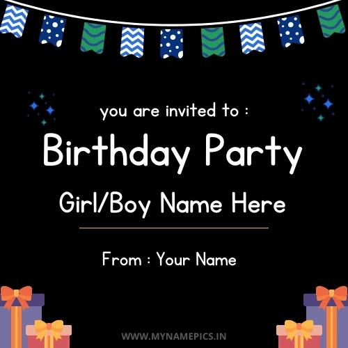 Birthday Party Invitation Greeting Card With Your Name