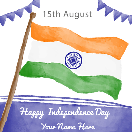 Write Name on Watercolour Greeting of Indian Flag