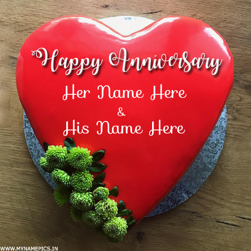 Write Name on Anniversary Wishes Romantic Heart Cake