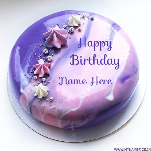 Elegant Mirror Shining Purple Birthday Cake With Name