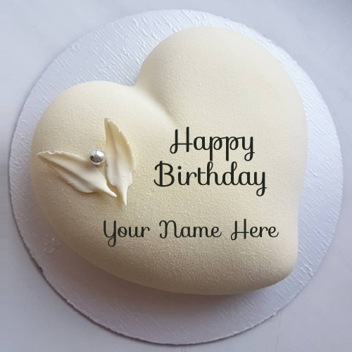 Beautiful White Heart Birthday Cake With Lover Name