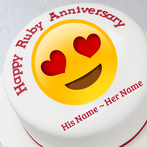 Happy Ruby Anniversary Funny Emoji Cake With Your Name
