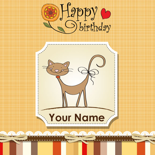 Happy Birthday Cute Cat Greeting With Custom Text