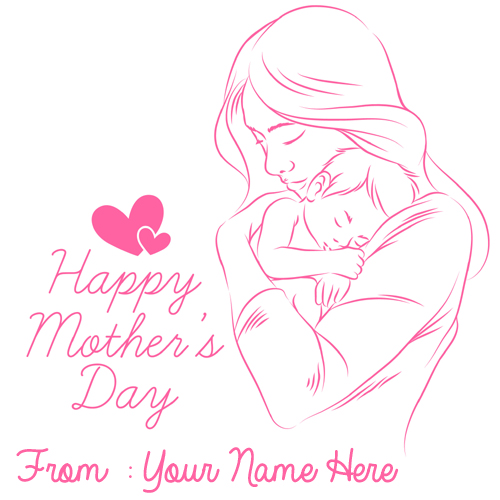 Hand Drawn Mothers Day Cute Love Greeting With Name