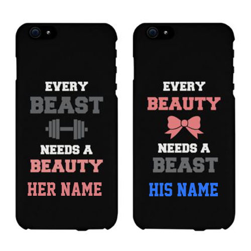 Matching Couple Black Phone Cases Set With Your Name
