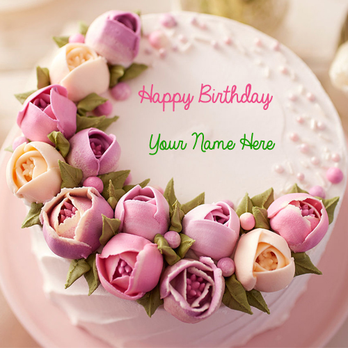 Happy Birthday Delicious Flower Cake With Your Name