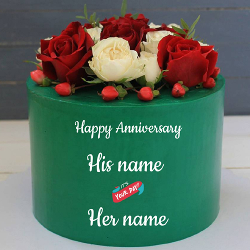 Lovely Cake For Anniversary Wishes With Couple Name