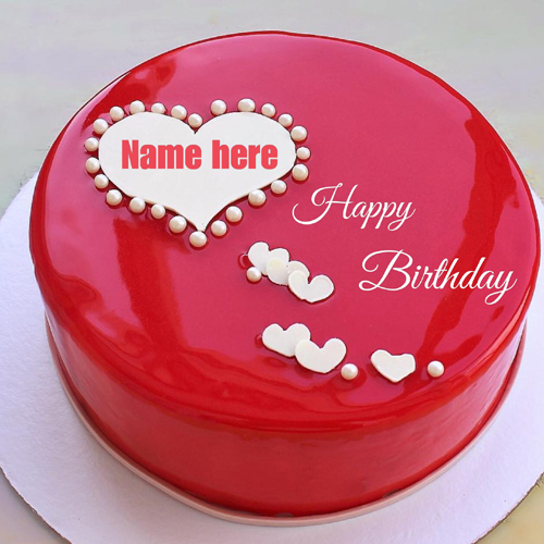 Write Name on Romantic Red Mirror Birthday Heart Cake