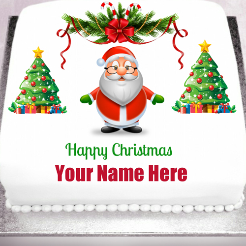 Merry Christmas Wishes Santa Claus Cake With Your Name