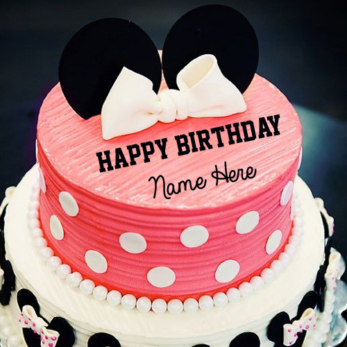Cute Minnie Mouse Happy Birthday Cake With Your Name
