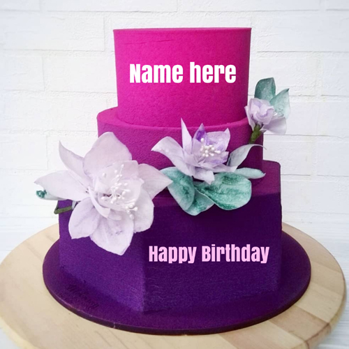 Dark Blue Double Layer Floral Art Cake With Friend Name