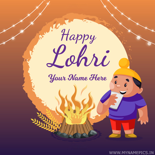 Write Name on Lohri Festival Bonfire Greeting Card