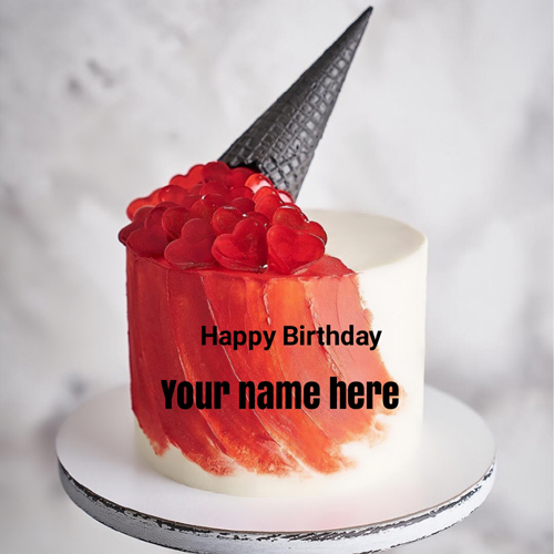 Romantic Red Heart Birthday Cake With Name