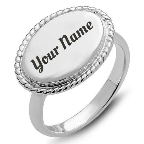 Oval Rope Accent Engagement Ring With Custom Text
