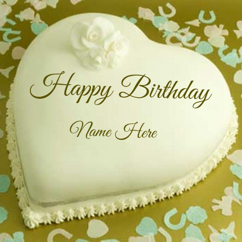 Birthday Celebration Heart Shape White Cake With Name