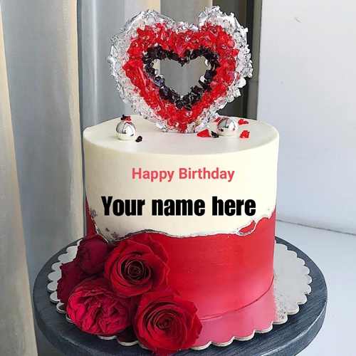 Romantic Double Layer Heart Birthday Cake With Name