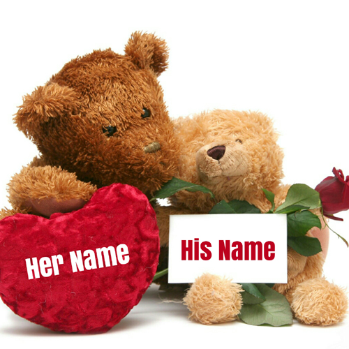 Cute Romantic Teddy Couple Greeting With Your Name