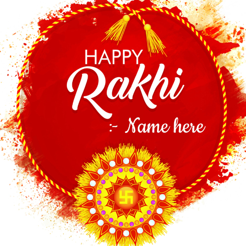 Happy Rakhi Day Wishes Red Greeting Card With Your Name