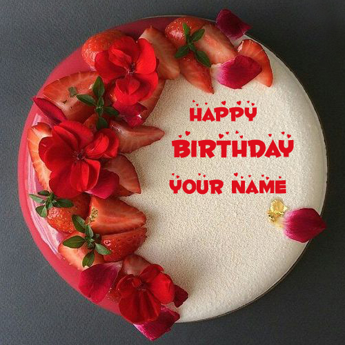 Happy Birthday Buttercream Strawberry Cake With Name