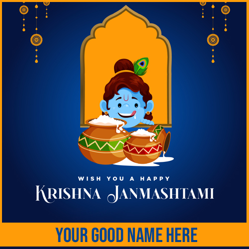 Write Name on Lord Krishna Birthday Wishes Greeting