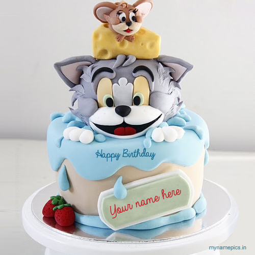 write name om Tom and Jerry birthday cake profile pic