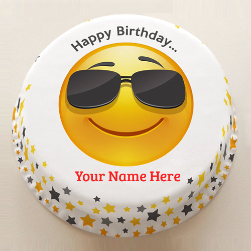 Cute Smiling Emoji Birthday Cake With Your Name