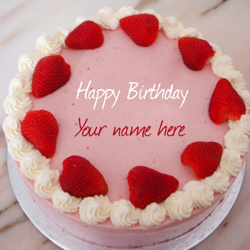 write name on strawberry birthday cake profile pic