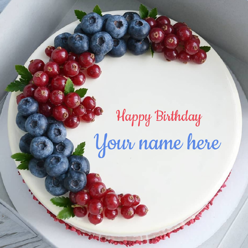 Beautiful Berries Decorated Birthday Cake With Name