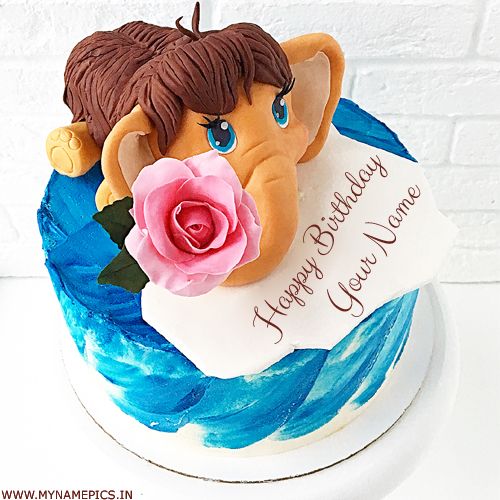 Cute Baby Elephant Birthday Cake For Kids With Name