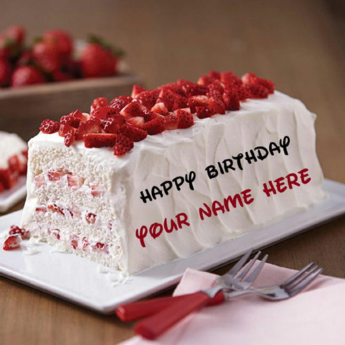 Yummy Strawberry Birthday Cake Pastry With Your Name