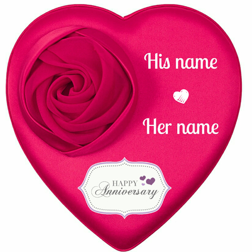 Happy Anniversary Rose Theme Heart Cake With Name