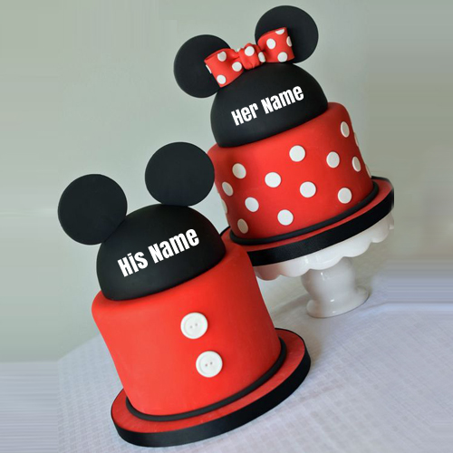 Mickey and Minnie Mouse Love Couple Cake With Your Name