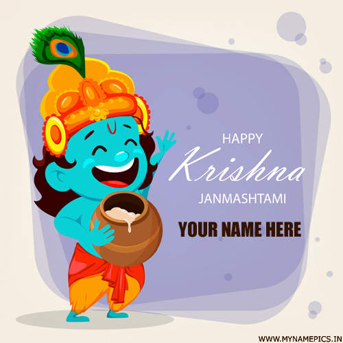 Print Name on Lord Krishna Janmashtami Wishes Greeting