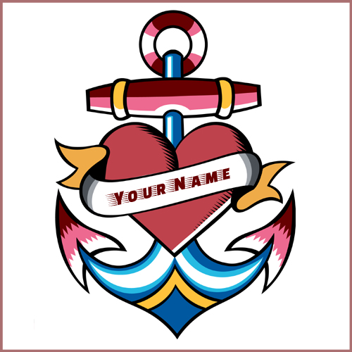 Amazing Anchor Navy Tattoo Design With Your Name