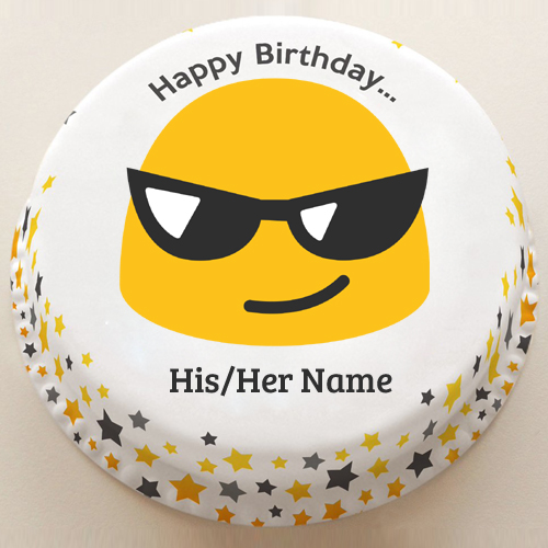 Cool Dude Birthday Cake With Emoji Smiley and Your Name
