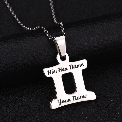 Stainless Steel Zodiac Sign Pendant Necklace With Name