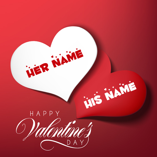 Romantic Couple Heart Valentine Day Greeting With Name