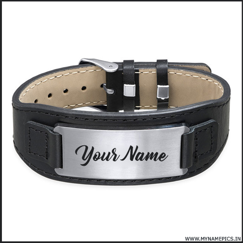 Write Your Name on Mens Bracelet in Black Leather