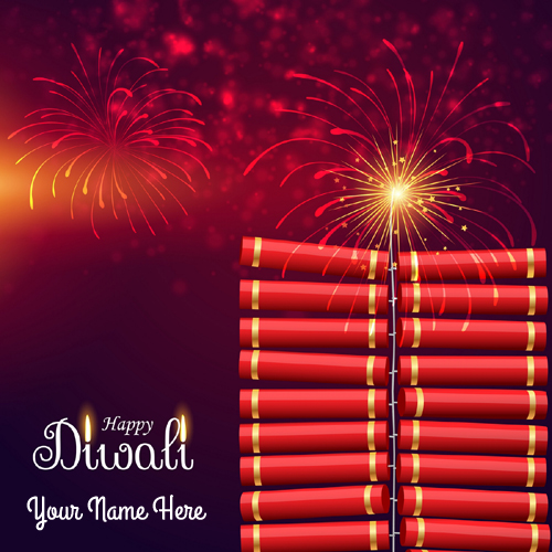 Happy Diwali Celebration Fireworks Greeting With Name