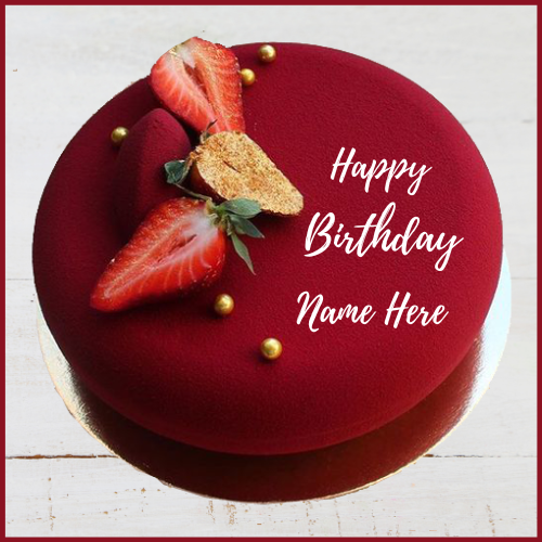 Beautiful Red Cake For Happy Birthday Wishes With Name