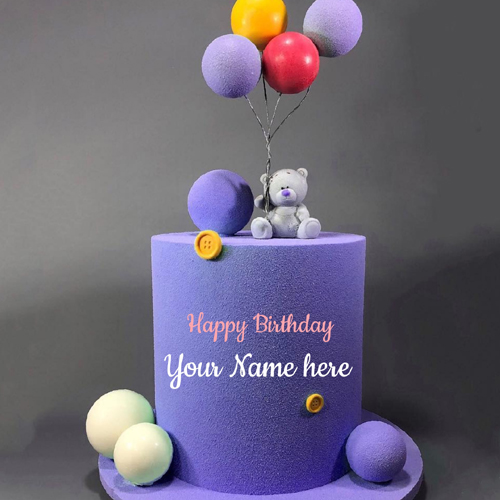 Beautiful Name Birthday Cake With Smiling Teddy Bear