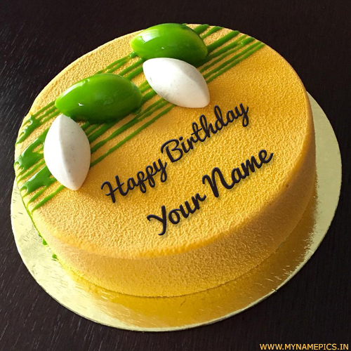 Delicious Round Mango Birthday Cake With Custom Name