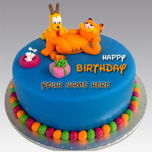 Happy First Birthday Wishes Garfield Cake With Kid Name