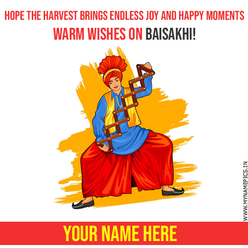 Write Name on Baisakhi Festival Dance Greeting Card