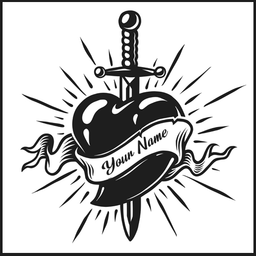 Write Name on Vintage Dagger Heart Tribal Tattoo Design
