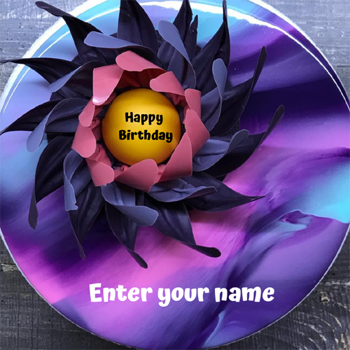 Floral Art Purple Elegant Birthday Cake Pic With Name