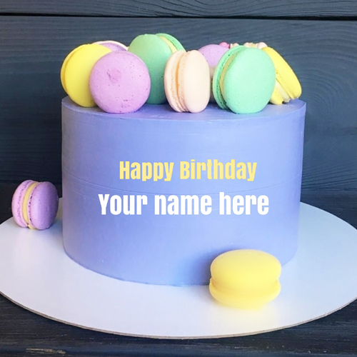 Write Name on Purple Birthday Cake With Colorful Donuts