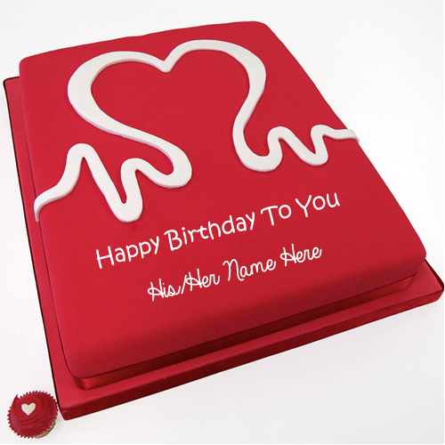 Happy Birthday Love Heart Cake With Your Name