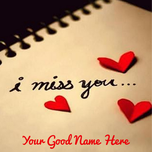 I Miss You Cute Heart Paper Greeting With Your Name